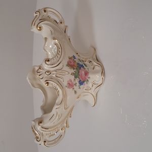 Antique Vase Cream with Flowers and Gold Painted Accents